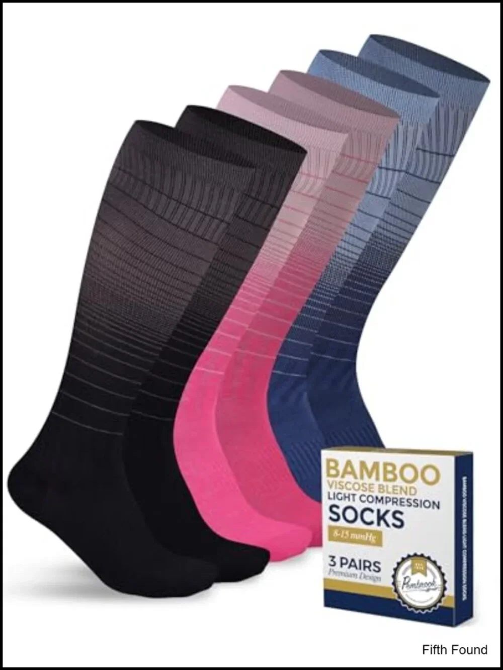 Pembrook Bamboo Viscose Light Compression Socks - 3 Pairs | Knee High Support